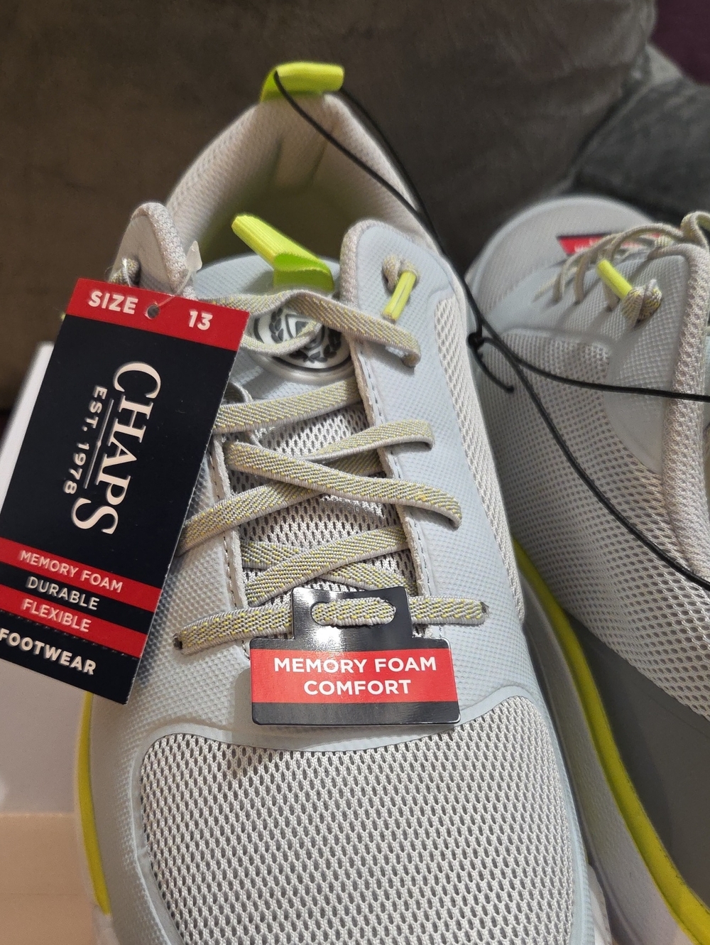 Chaps Light Gray and Neon Yellow Mesh Slip-On Sneakers